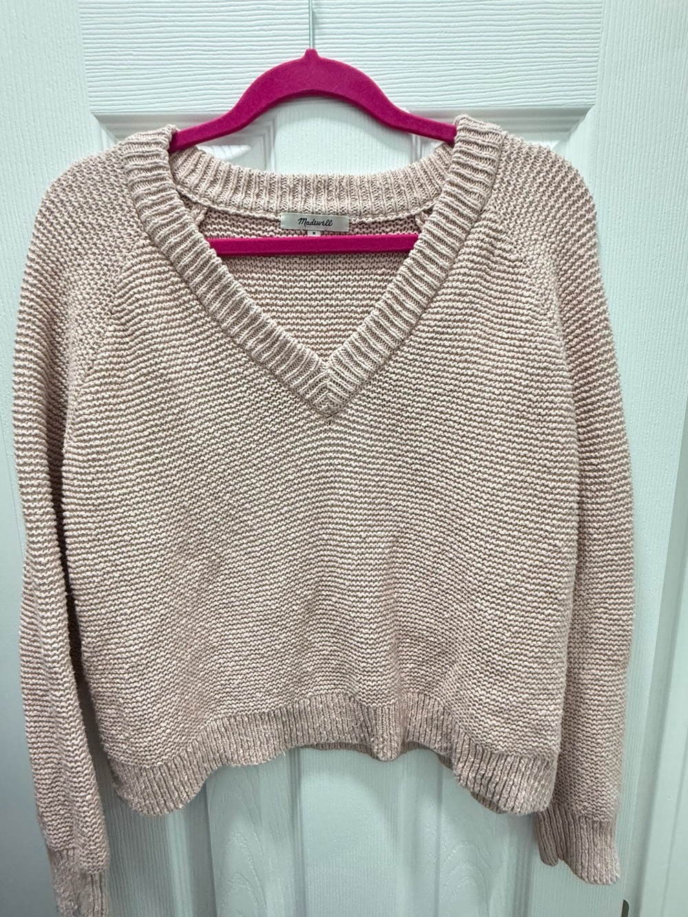 Madewell V-Neck Cropped Pullover Sweater Pale Pink